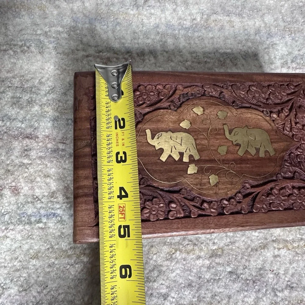 Hand Engraved Inlaid Brass Wooden Box Keepsake Jewelry Organizer &Storage